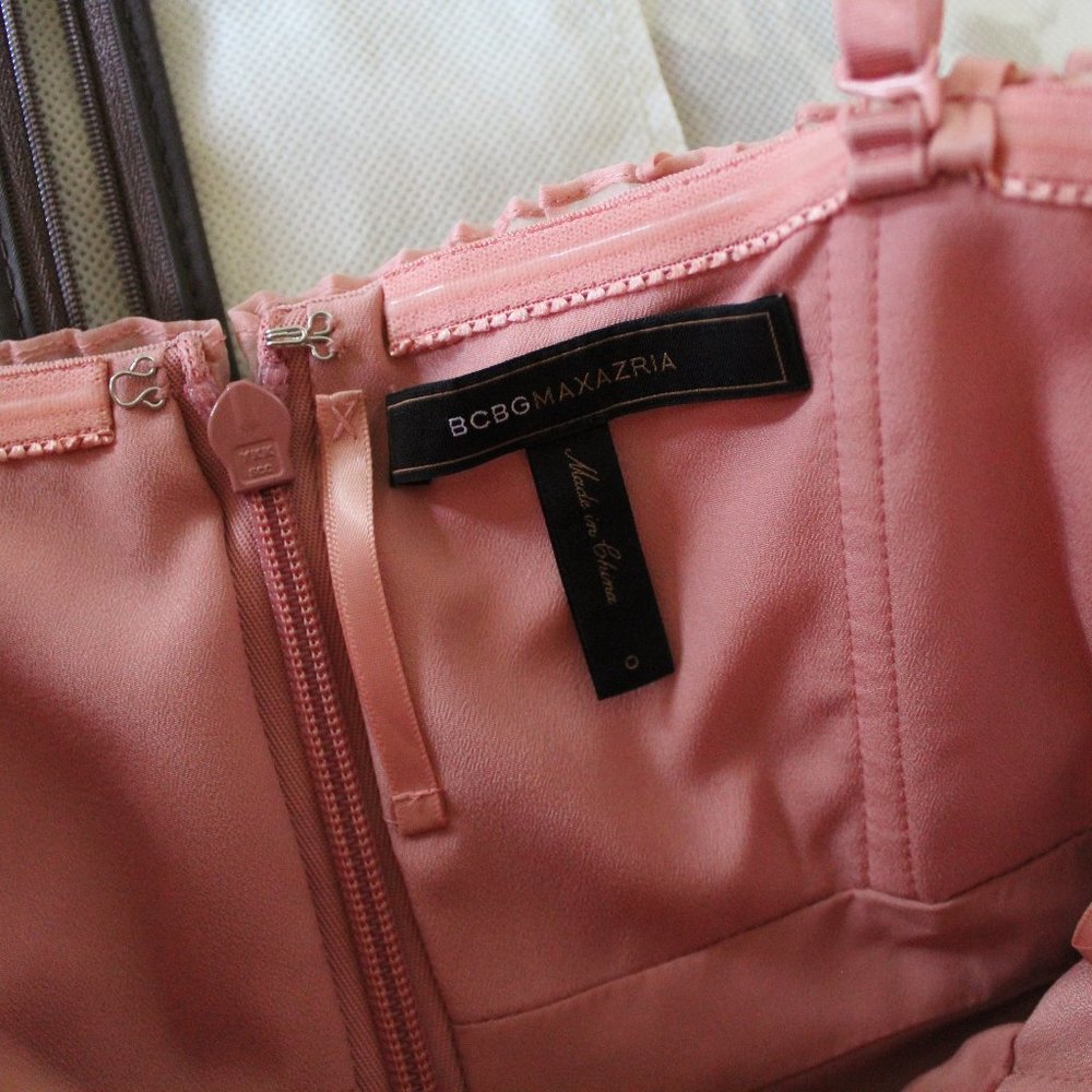 Silk BCBG Pink Dress - Silk Rosette Dress - Picture 3 of 6